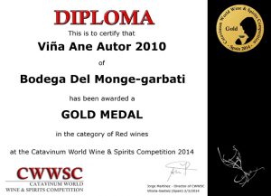 Medalla de Oro en el International Wine Challenge, Catavinum 2014. Viña Ane Autor 2010