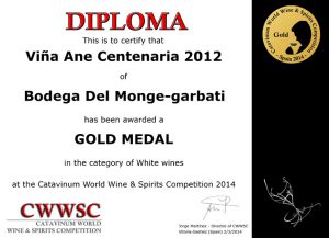 Medalla de Oro en el International Wine Challenge, Catavinum 2014. Viña Ane Centenaria 2012
