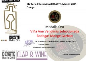 Premios Vinos DEARTE 2015. Medalla de Oro Viña Ane Selección